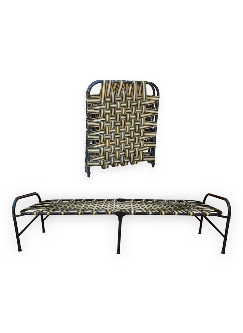 AARAM CHARPAI UDYOG Folding Bed Cot for Sleeping Single Size A1 Niwar 6 Leg Supports Unique Design Space Saving Round Metal Frame Portable Lightweight Standard 30X72 inch