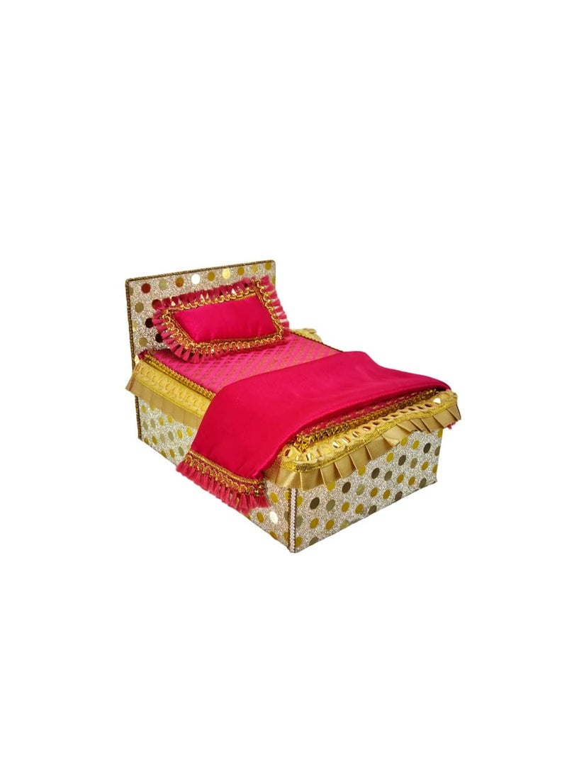 PETALUMA Luxurious Wooden Bed for Laddu Gopal Ji Thakur Ji Kanha Ji Krishna Ji Bed Comes with Beautiful Mattress 1 Pillow 1 Night Cover Sheet 3