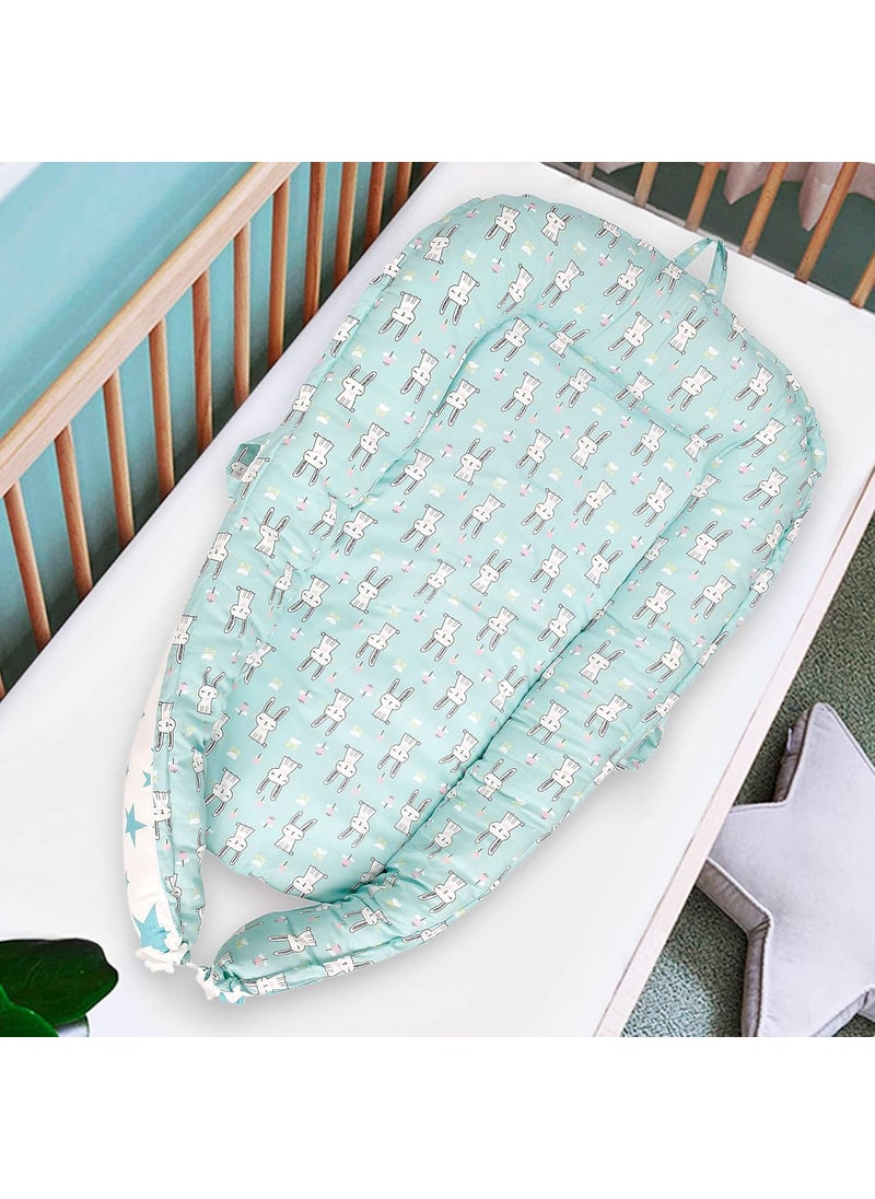 Baby Moo Baby Bed Cum Carry Nest Star and Rabbit Blue