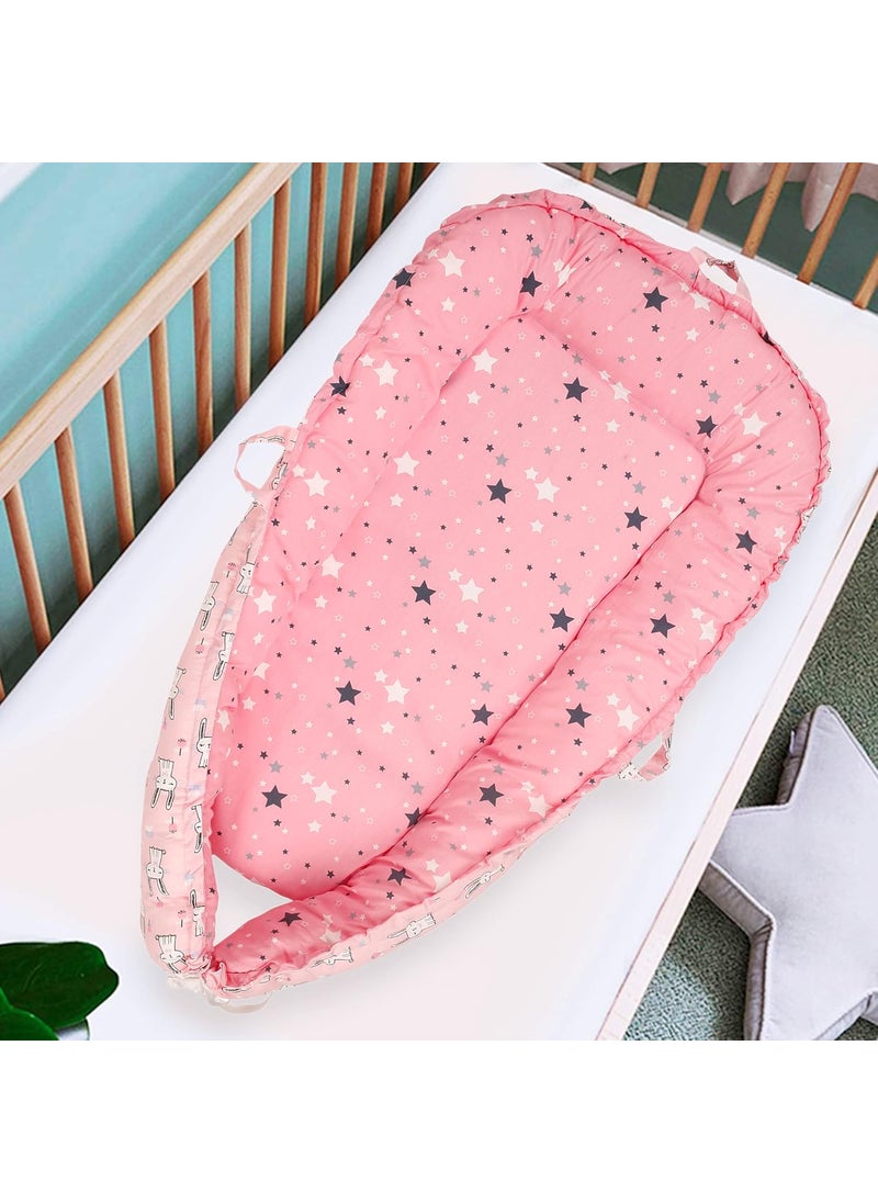 Baby Moo Baby Bed Cum Carry Nest Star and Rabbit Pink