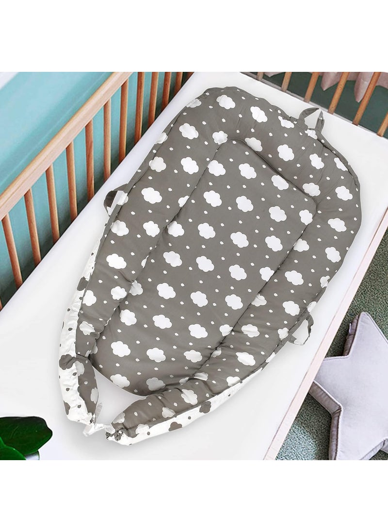 Baby Moo Baby Bed Cum Carry Nest Sleeping On A Cloud Grey