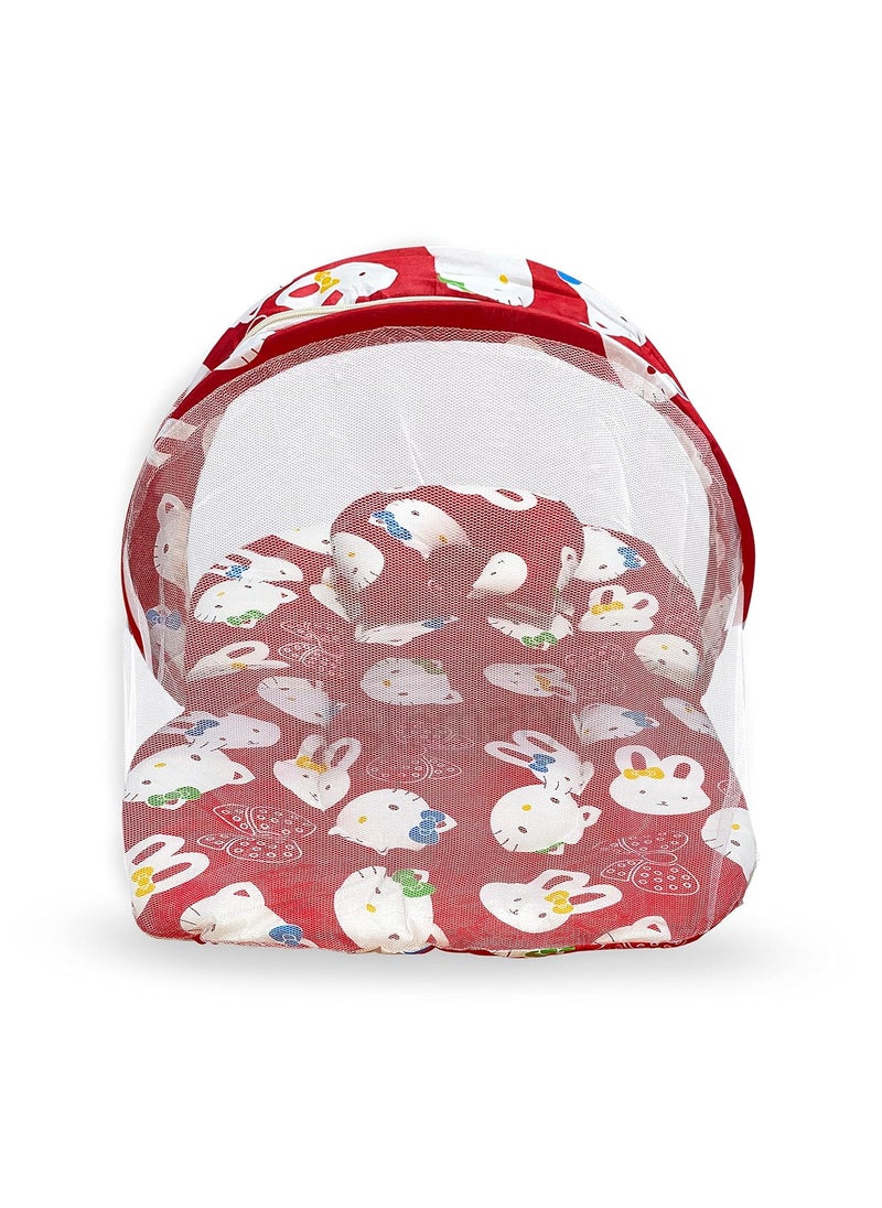 CUSTOMARY Toddler Animal Printed Foldable Mattress with Mosquito net and Pillow 0 Months 6 Months Red Kitty