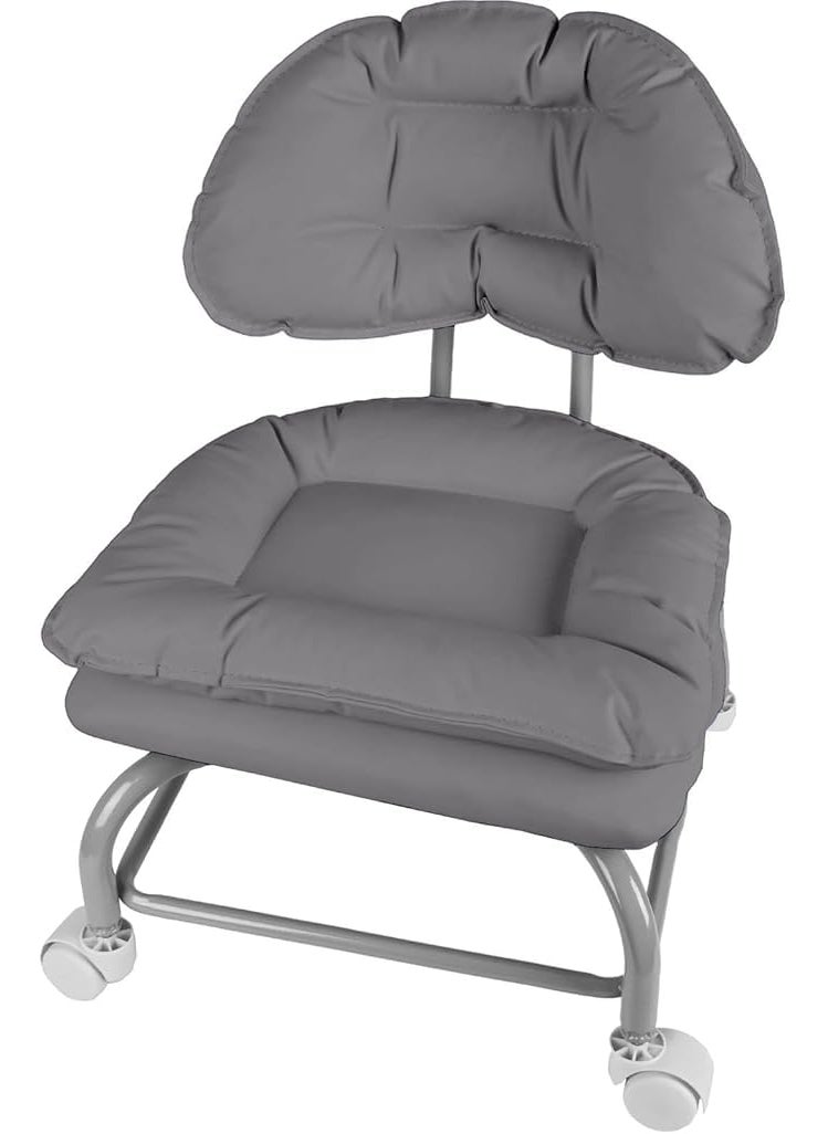 BLURISM Wheeled Chair Mini Sofa Square Low Stool Backrest Children Small Chair Waterproof Silent Fluffy Shoe Change Stool 360 Rotating Wheels Work Chair Modern Style Grey