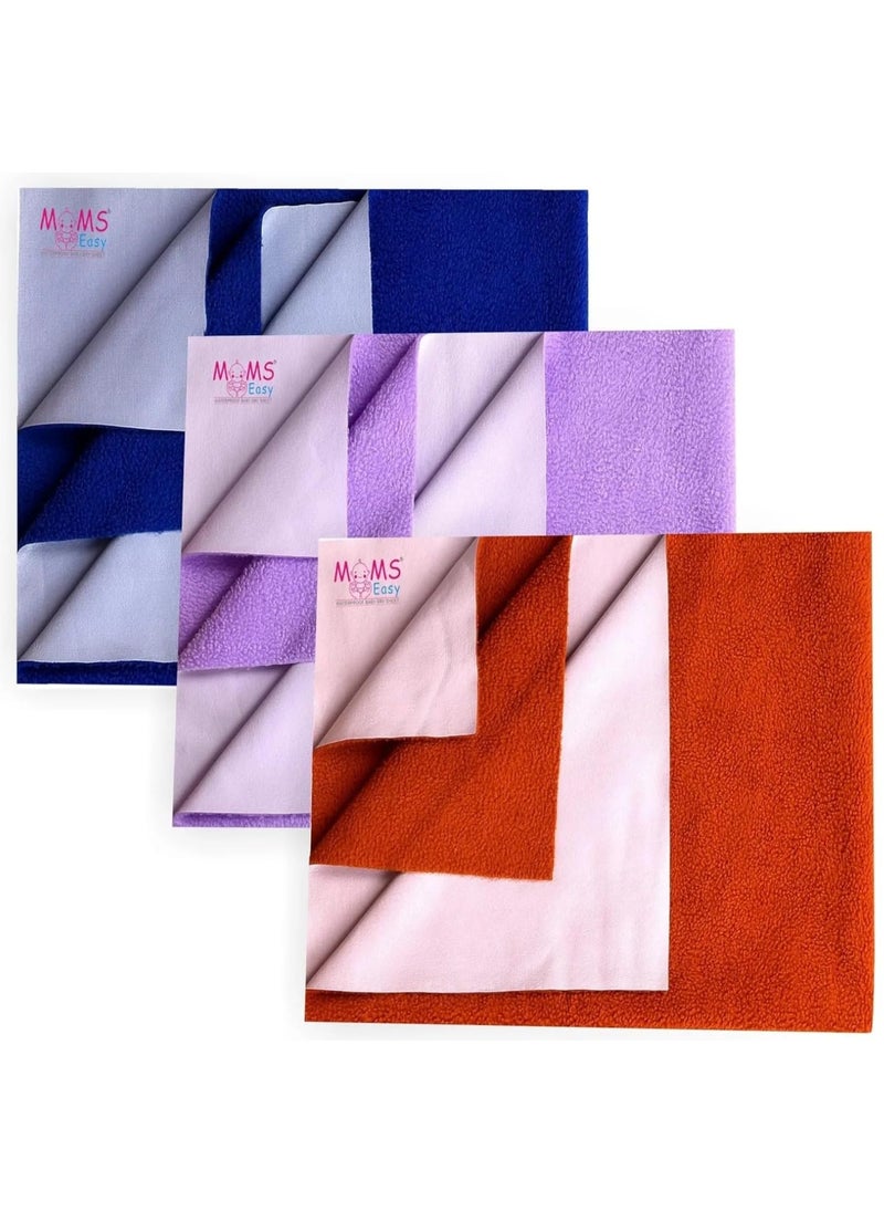 MOMSEASY New Born Baby Drysheet Urine Sheet for Bed Protect Baby Dry Mats Waterproof Baby Dry Mattress and Baby Asseceries from New Born Baby Combo_Maroon Lilic Royal Blue Large 140x100 cm