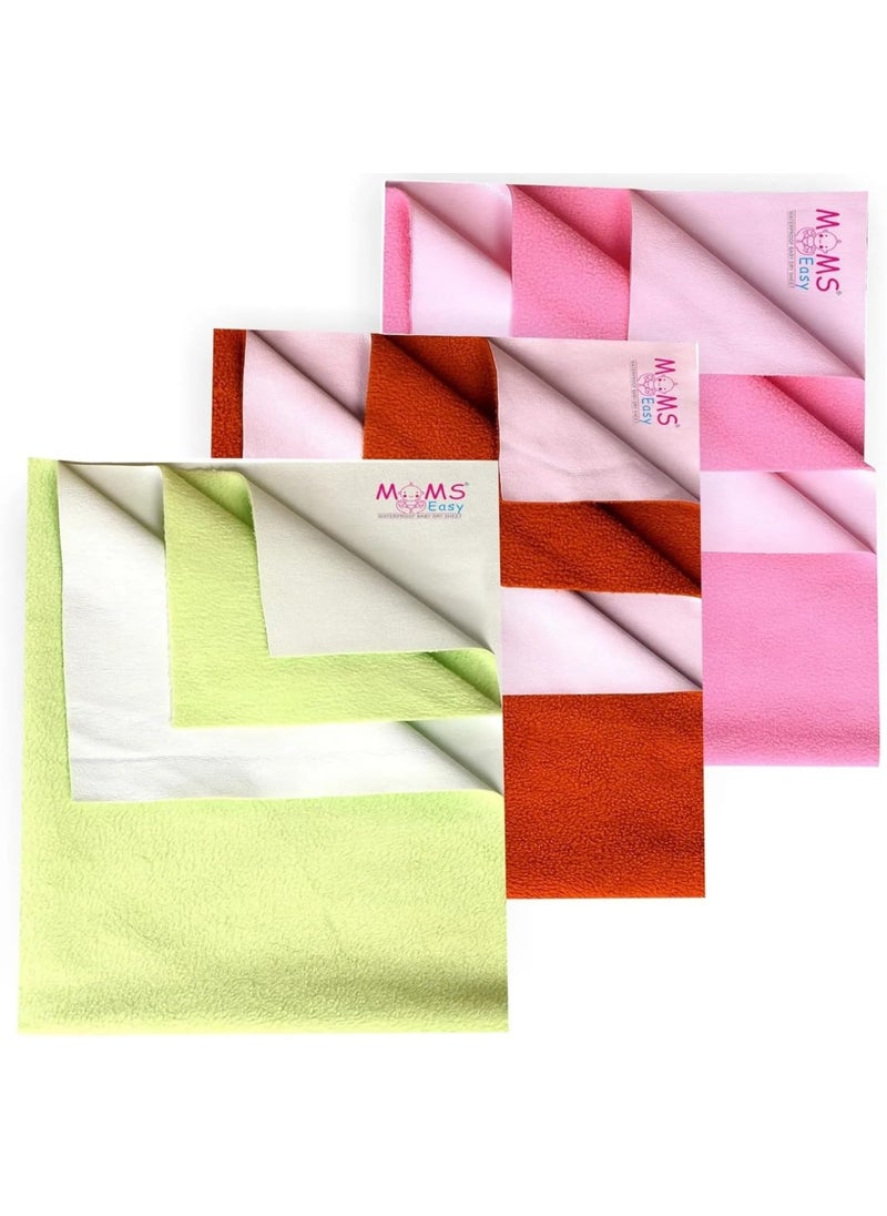 MOMSEASY New Born Baby Quick Dry Sheet Baby Urine Mat Waterproof Dry Mat for Babies and Baby Born All Products Combo Green Maroon Pink Medium 100x70 cm