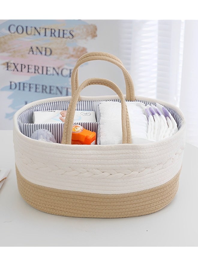 Baby Diaper Caddy Organizer Cotton Rope Diaper Storage Basket with Adjustable Divider Portable Car Travel Diapers Organizer for Newborn Boys Girls Large Capacity Baby Baskets for Storage