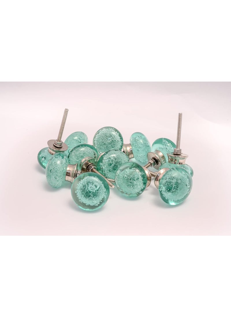 JGARTS Round Glass Dresser Drawer Door Cabinet Knob Brushed Nickel Hardware Pack of 12 Aqua Green