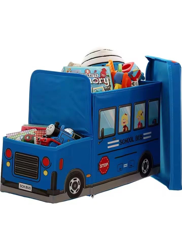 Stavae Kids School Bus Shape Storage Box with Lid Cum Sitting Stool Cum Playing Toy Collapsible Hard Cardboard Pack of1 Multicolor