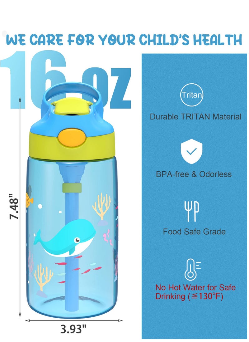 Kids Water Bottle Toddler Cup, with Straw Handle - 16 oz BPA Free, Spill Proof, Easy-Clean, Dishwasher Safe Whale Sky Indoor Outdoor