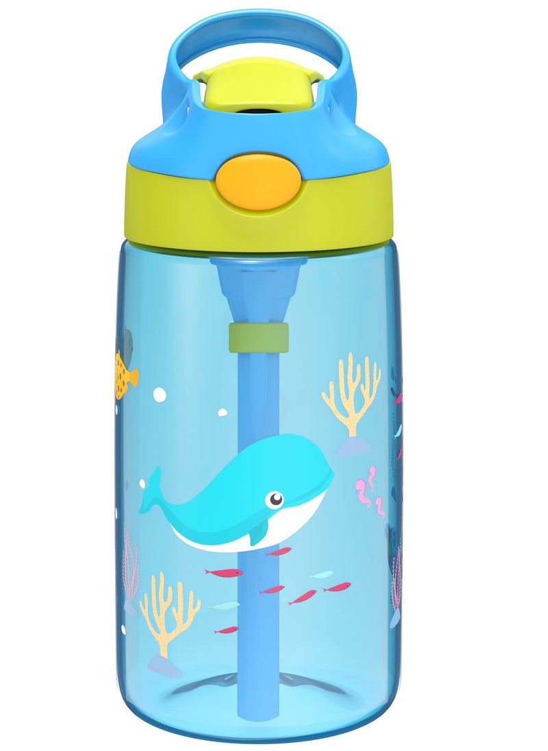 Kids Water Bottle Toddler Cup, with Straw Handle - 16 oz BPA Free, Spill Proof, Easy-Clean, Dishwasher Safe Whale Sky Indoor Outdoor