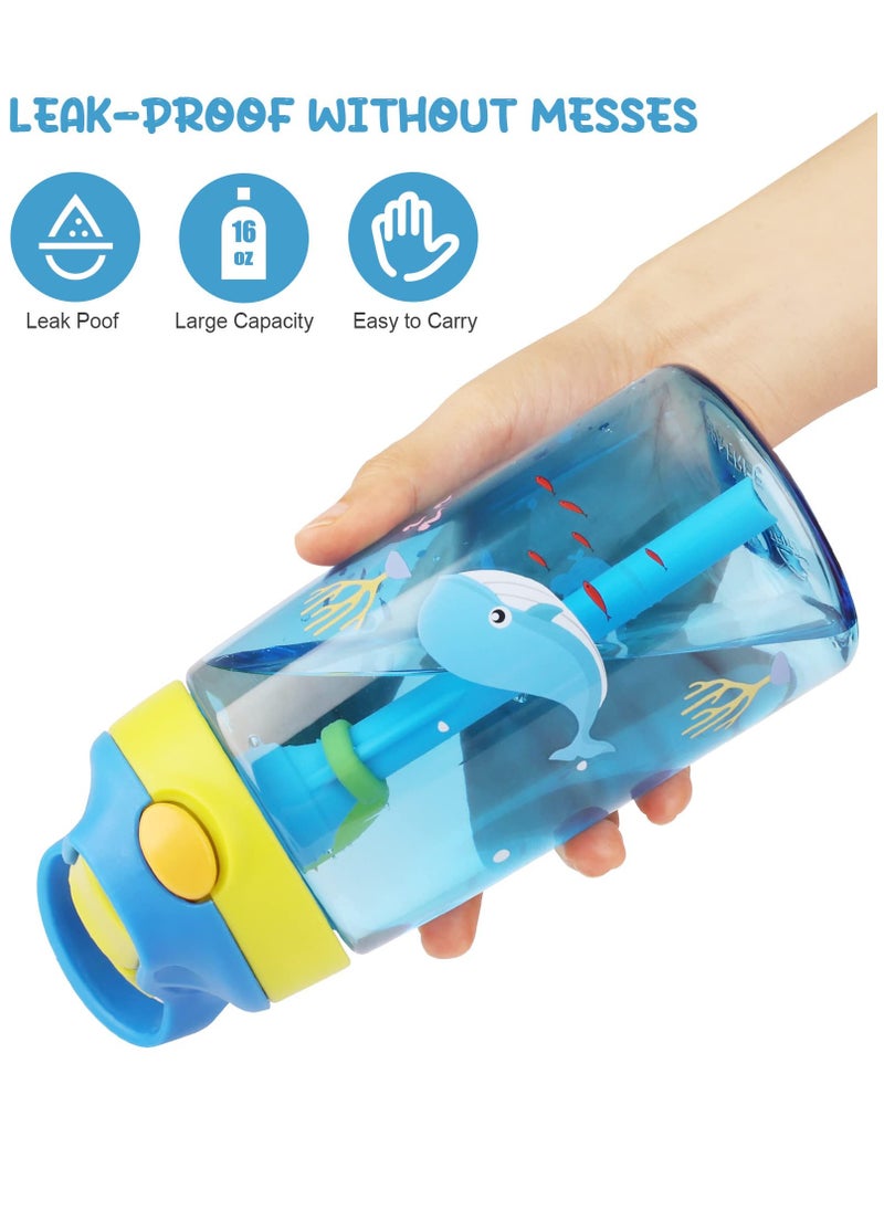 Kids Water Bottle Toddler Cup, with Straw Handle - 16 oz BPA Free, Spill Proof, Easy-Clean, Dishwasher Safe Whale Sky Indoor Outdoor