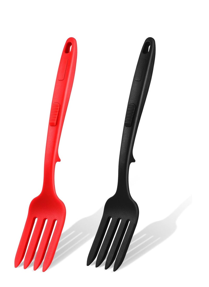 Silicone Flexible Cooking Fork Set, Heat-Resistant Non-Stick Forks for Mixing, Mashing, and Whisking Eggs - Dishwasher Safe Kitchen Utensils (Red  Black, 2 Pack)