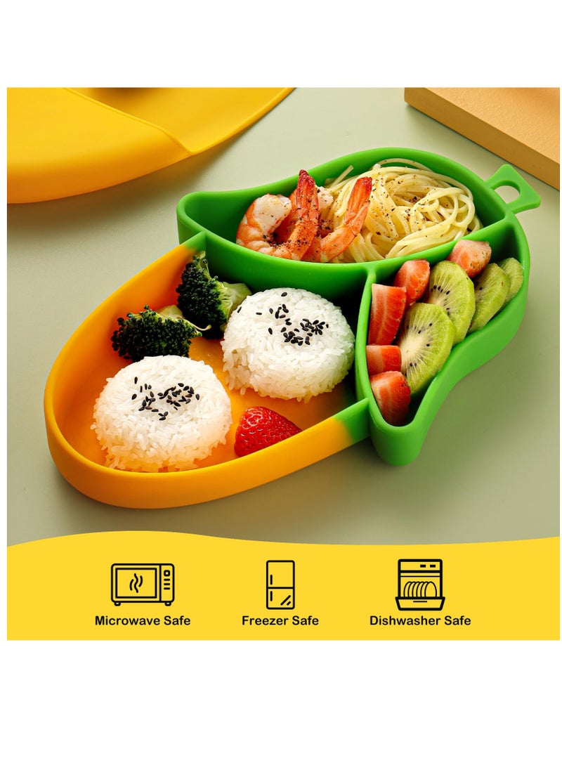 BPA Free Corn Toddler Suction Plate with Divided Sections and Toddler Fork and Spoon, Microwave and Dishwasher Safe
