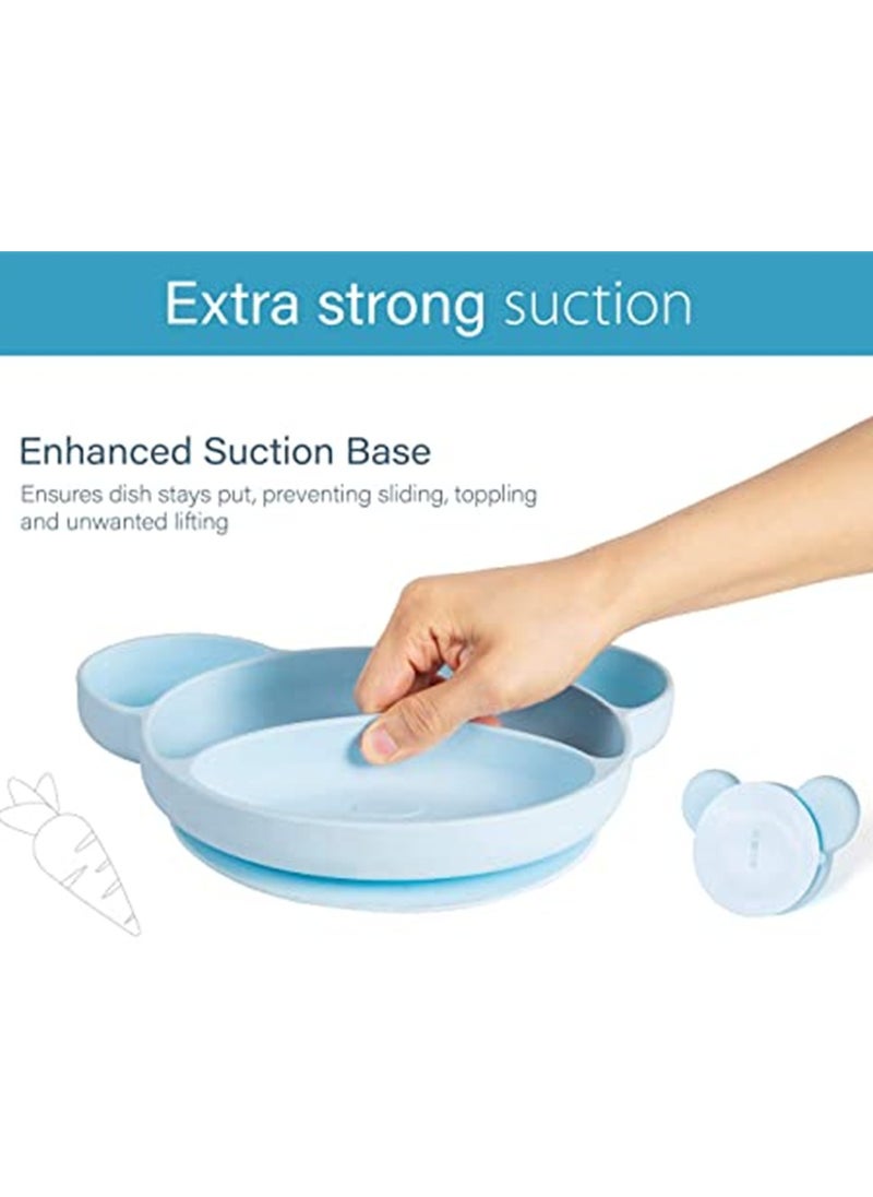 Silicone Suction Plates for Babies  Toddlers - Non-Slip Weaning Plate with Placemat for Mess-Free Feeding (Blue)