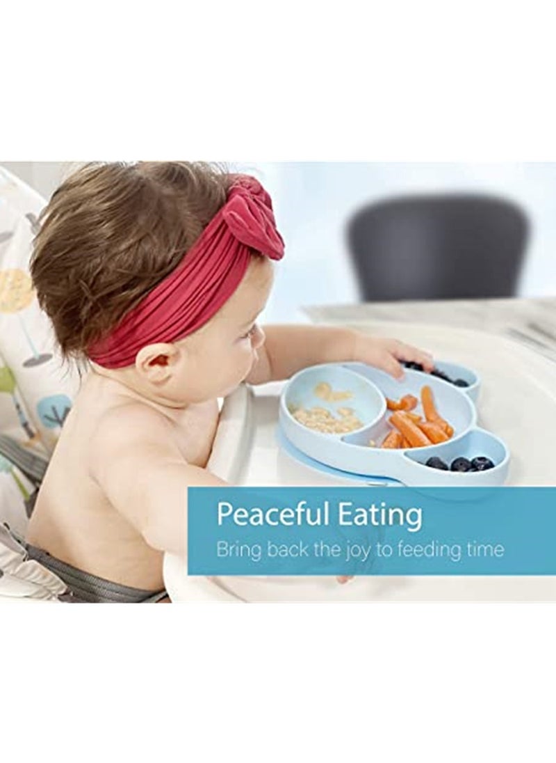 Silicone Suction Plates for Babies  Toddlers - Non-Slip Weaning Plate with Placemat for Mess-Free Feeding (Blue)