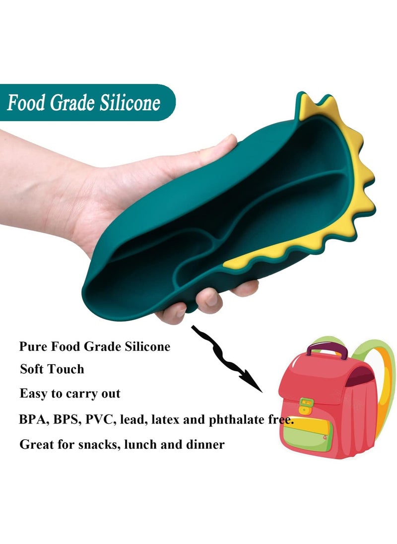Silicone Toddler Plates Baby Feeding Set Silicone Suction Plates for Baby with Spoon and Fork Set Kids Divided Grip Dish Self Feeding Training Baby Dinner Plate Microwave Dishwasher Safe