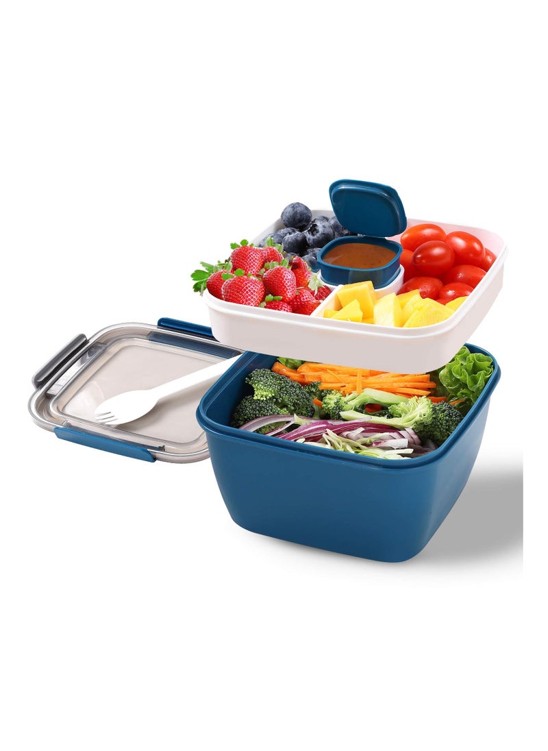 Large 52 Oz Portable Salad Lunch Container, 4 Compartment Bento Box with Dressing Cup, Ideal for Meal Prep, Food, Fruit  Snack on the Go for Adults