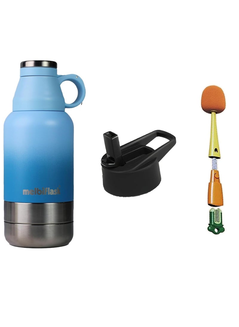 Melbify 3in1 Flask with Storage Bowls Sipper Lid BrushVacuum MelbiFlaskWater BottleThermosteel Insulated Flask1 Litre HotCold WaterCoffeeTeaBest Flask for BabiesOfficeTravel