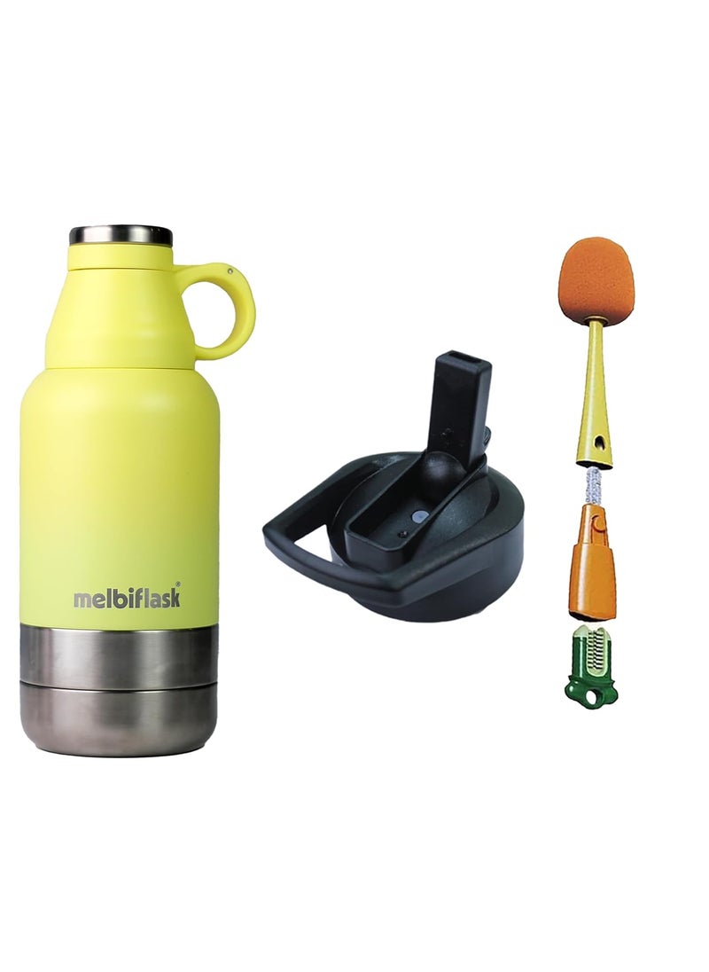 Melbify 3in1 Flask with Storage Bowls Sipper Lid BrushVacuum MelbiFlaskWater BottleThermosteel Insulated Flask1 Litre HotCold WaterCoffeeTeaBest Flask for BabiesOfficeTravel
