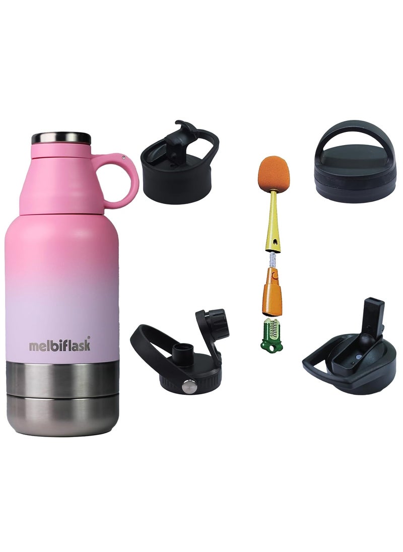 Melbify 3in1 Flask with Storage Bowls with Accessories Vacuum MelbiFlask Water BottleThermosteel Insulated Flask1 Litre HotCold WaterCoffeeTeaBest Flask for BabiesOfficeTravelPink
