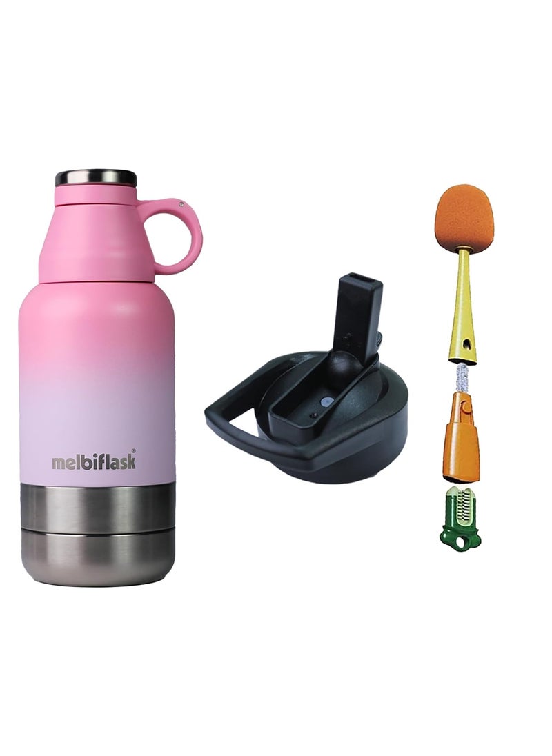 Melbify 3in1 Flask with Storage Bowls Sipper Lid BrushVacuum MelbiFlaskWater BottleThermosteel Insulated Flask1 Litre HotCold WaterCoffeeTeaBest Flask for BabiesOfficeTravel
