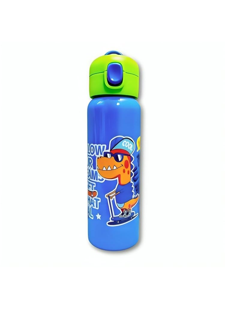TREK TOYS WORLD BPAFree 750ml Cartoon Printed Stainless Steel Flask Insulated Sipper Water Bottle for Kids LeakProof Design Durable Lightweight Perfect for School Picnic and Travel Dino