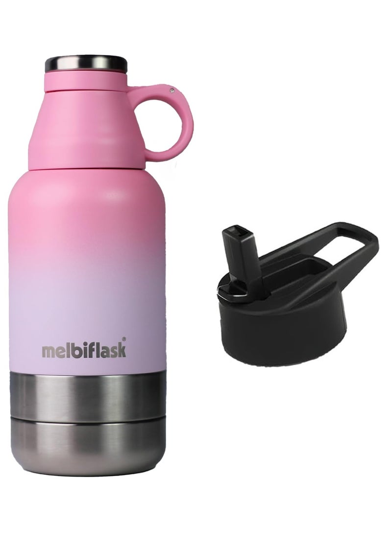 Melbify 3in1 Flask with Storage Bowls Sipper Lid Vacuum Flask Melbiflask Water BottleThermosteel Flask 1 Litre Hot Cold WaterCoffeeTeaMilk Best Flask for BabiesOfficeTravel