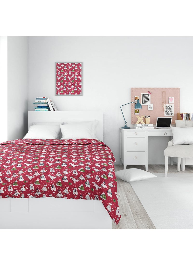 BLOCKS OF INDIA Hand Block Printed Cotton Reversible Muslin DoharBlanket for Kids Upto 8 YearsRed Bear