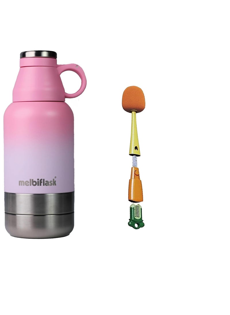 Melbify 3in1 Flask with Storage Bowl Brush Vacuum FlaskMelbiflask Water Bottle Thermosteel Insulated Flask 1 LitreHot Cold Water CoffeeTeaMilkBest Flask for BabiesOfficeTravel