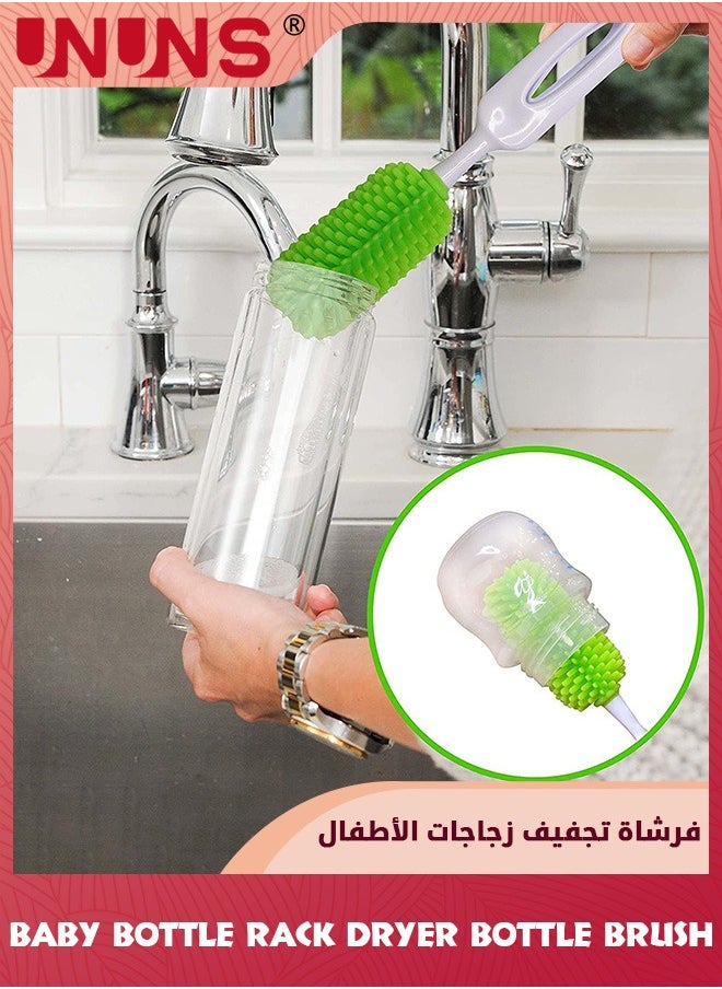 Travel Baby Bottle Brush Set With Drying Rack,Silicon Bottle Dryer Rack,Portable Lawn Baby Bottle Organizer,Detachable Space Saving Drying Kit With Storage Box,Removable Grass,Two Baby Bottle Brush