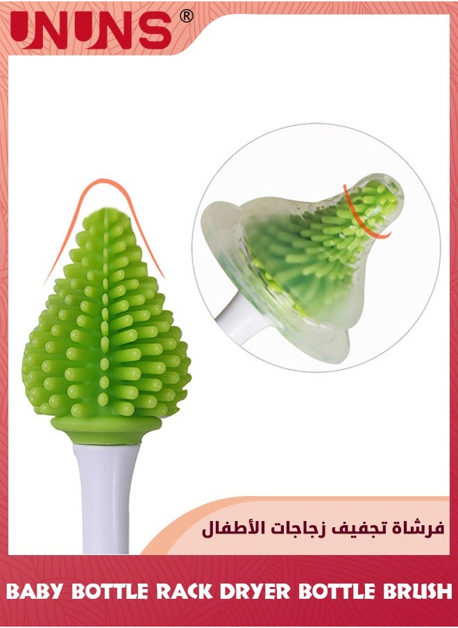 Travel Baby Bottle Brush Set With Drying Rack,Silicon Bottle Dryer Rack,Portable Lawn Baby Bottle Organizer,Detachable Space Saving Drying Kit With Storage Box,Removable Grass,Two Baby Bottle Brush