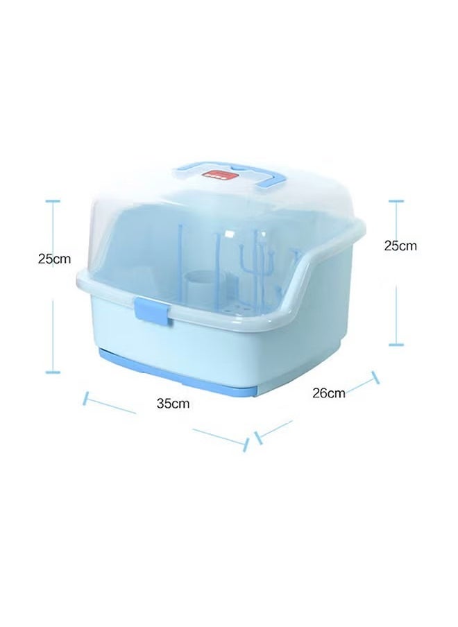 Baby Bottle Drying Rack with Cover Portable Nursing Bottle Storage Box Baby Bottle Holder Dinnerware Organizer for Home Kitchen Blue