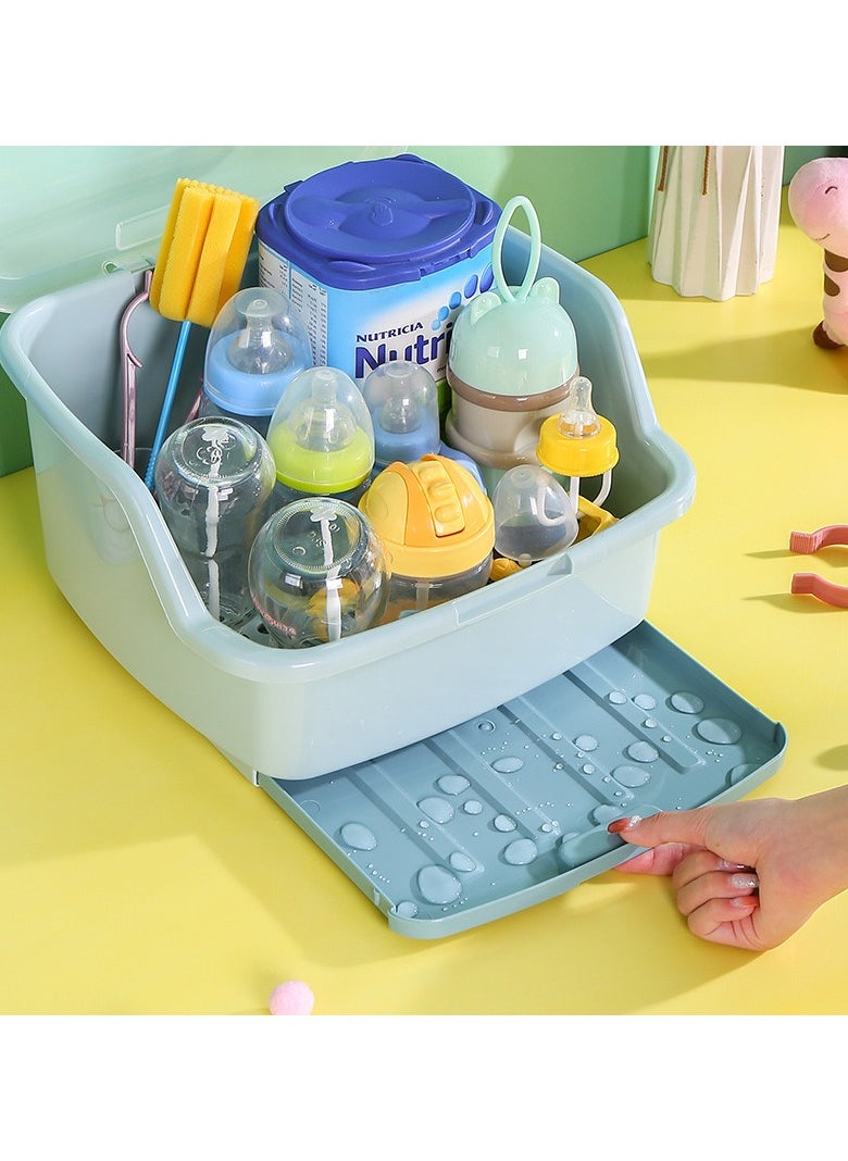 Baby Bottle Drying Rack with Cover Portable Nursing Bottle Storage Box Baby Bottle Holder Dinnerware Organizer for Home Kitchen Blue