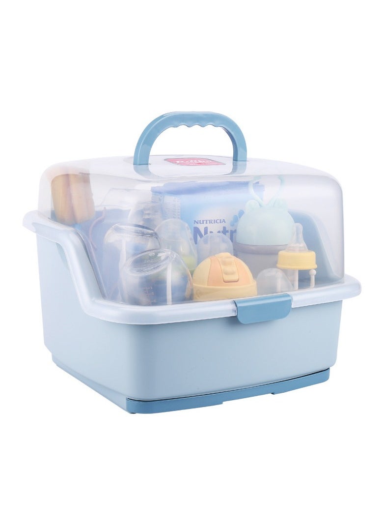 Baby Bottle Drying Rack with Cover Portable Nursing Bottle Storage Box Baby Bottle Holder Dinnerware Organizer for Home Kitchen Blue