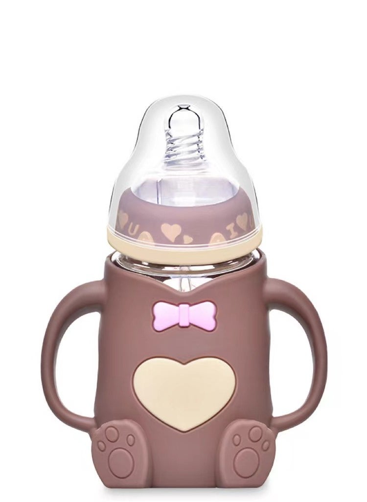 Baby Learner Sippy Cup with Straw Trainer Water Bottle with Handles Cartoon Bear Shaped for Boys Girls