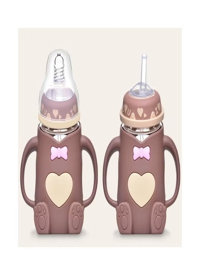 Baby Learner Sippy Cup with Straw Trainer Water Bottle with Handles Cartoon Bear Shaped for Boys Girls