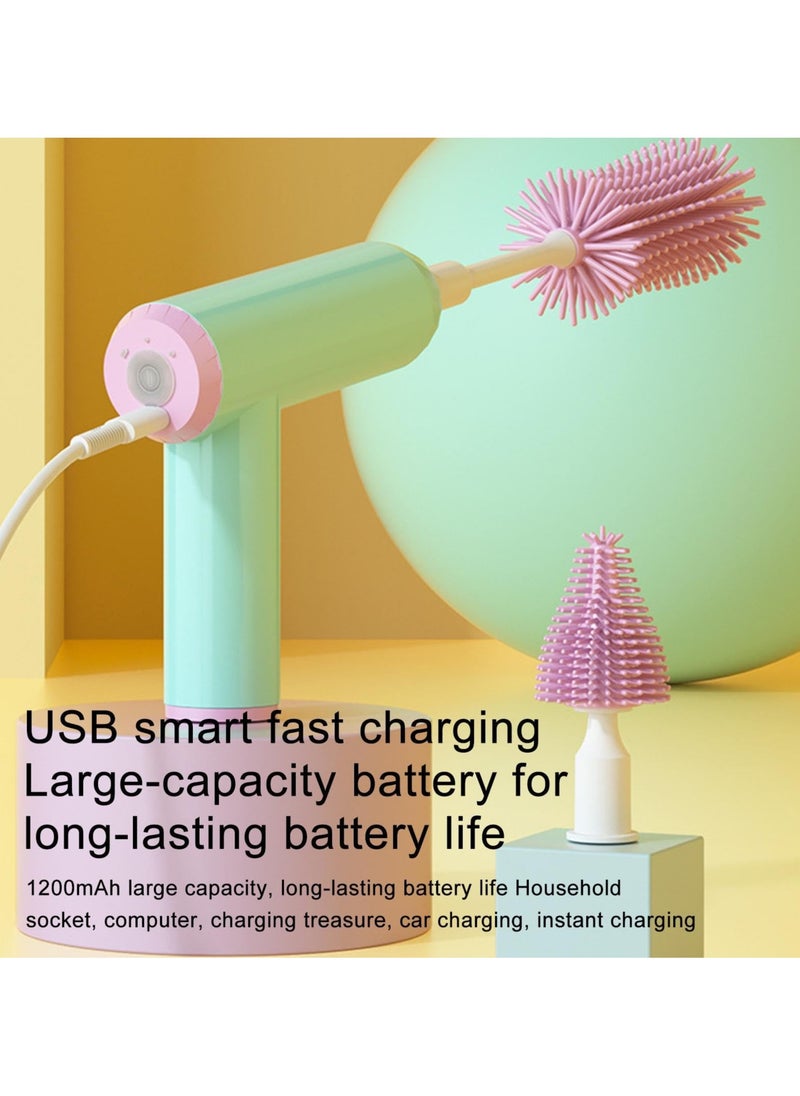 Electric Baby Bottle Brush Set, Silicone Cleaning Brush Kit, Rechargeable Cordless Brush for Bottles, Nipples, and Straws, Portable and Easy to Use