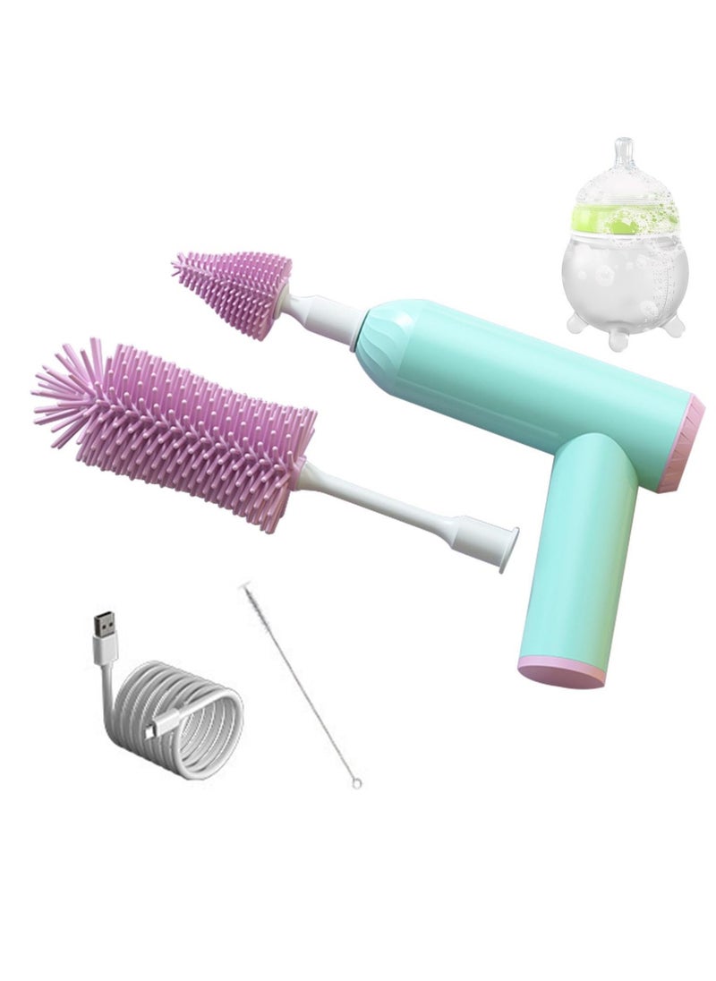 Electric Baby Bottle Brush Set, Silicone Cleaning Brush Kit, Rechargeable Cordless Brush for Bottles, Nipples, and Straws, Portable and Easy to Use