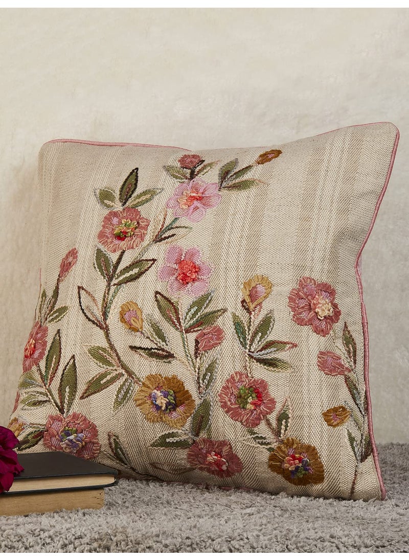 The Wishing Chair Zoey Hand Embroidered Cotton Cushion Cover Blossoms 18 x 18 Inches