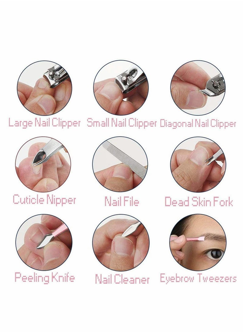 18 in 1 Professional Nail Clipper Set for Women, Portable Stainless Steel Manicure Pedicure Tools, Travel Scissors Tweezers Ear Pick Kit in Rose Gold