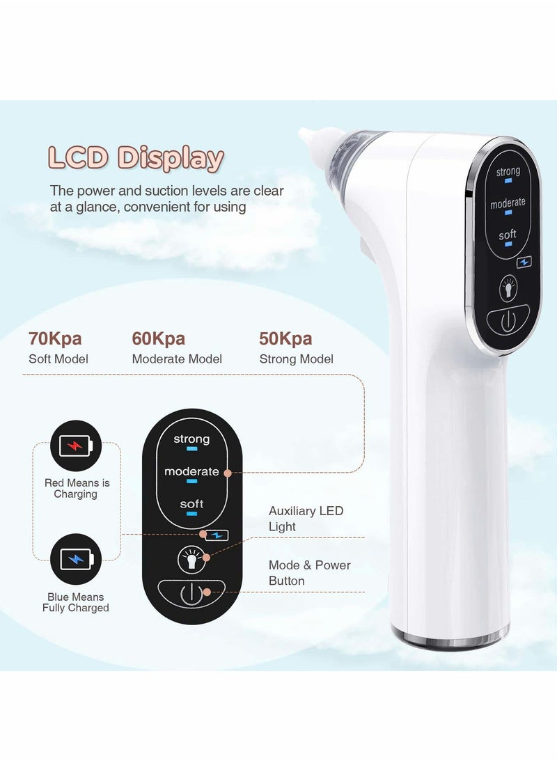 Electric Baby Nasal Aspirator with 4 Silicone Nozzles and 3 Suction Levels, Rechargeable Automatic Nose Cleaner for Newborns and Toddlers, White
