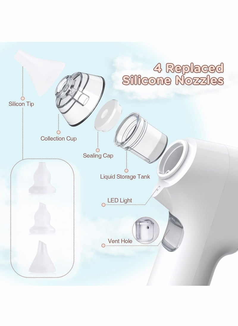 Electric Baby Nasal Aspirator with 4 Silicone Nozzles and 3 Suction Levels, Rechargeable Automatic Nose Cleaner for Newborns and Toddlers, White