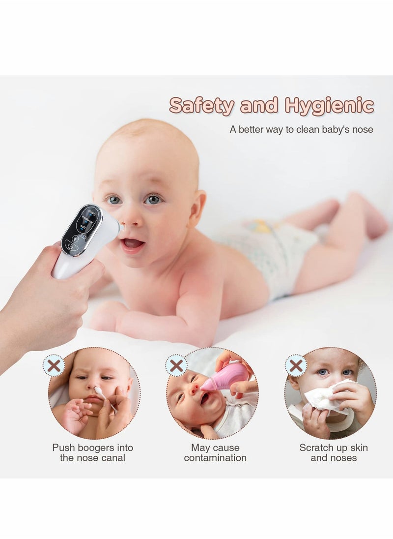 Electric Baby Nasal Aspirator with 4 Silicone Nozzles and 3 Suction Levels, Rechargeable Automatic Nose Cleaner for Newborns and Toddlers, White