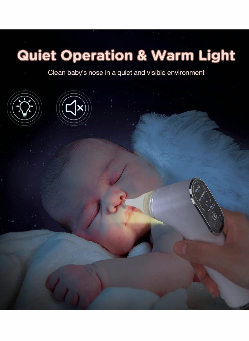 Electric Baby Nasal Aspirator with 4 Silicone Nozzles and 3 Suction Levels, Rechargeable Automatic Nose Cleaner for Newborns and Toddlers, White