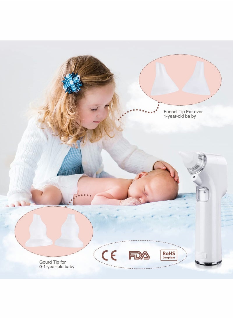 Electric Baby Nasal Aspirator with 4 Silicone Nozzles and 3 Suction Levels, Rechargeable Automatic Nose Cleaner for Newborns and Toddlers, White