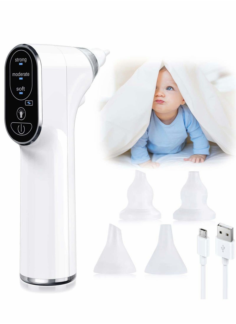 Electric Baby Nasal Aspirator with 4 Silicone Nozzles and 3 Suction Levels, Rechargeable Automatic Nose Cleaner for Newborns and Toddlers, White