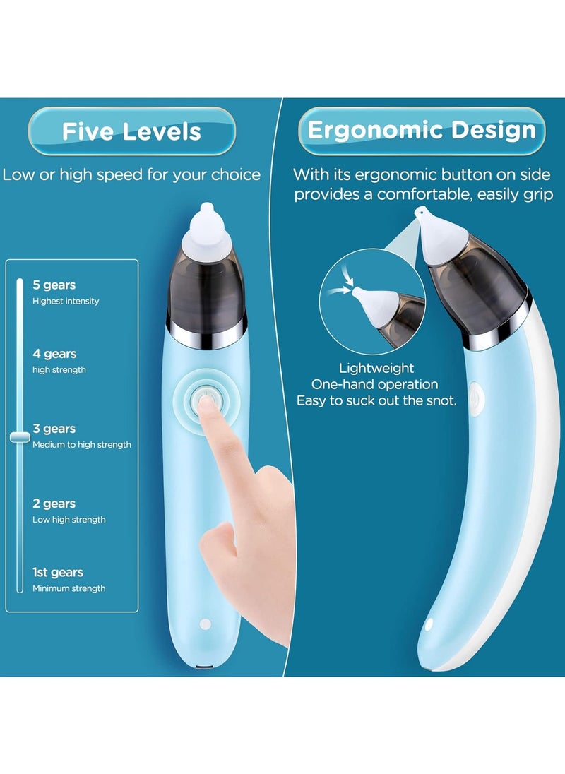 Baby Nasal Aspirator Automatic Nasal Sucker Electric Baby Nose Cleaner Nose Mucus Booger with 5 Levels of Suction Rechargeable Portable Mucus Remover for Newborn Infant Toddler (Green)