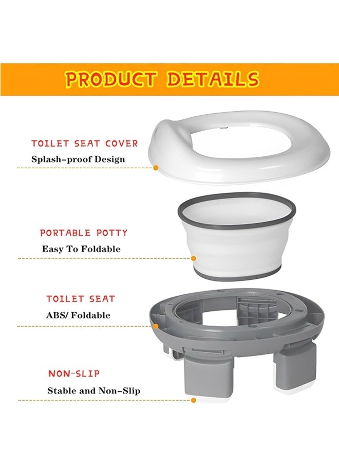 Portable Potty Training Toilet for Kids with Storage Bag,Foldable Travel Potty Chair for Outdoor and Indoor Easy to Clean,Toddler Urinal,Potty Training Toilet Seat for Boys and Girls(Gray)