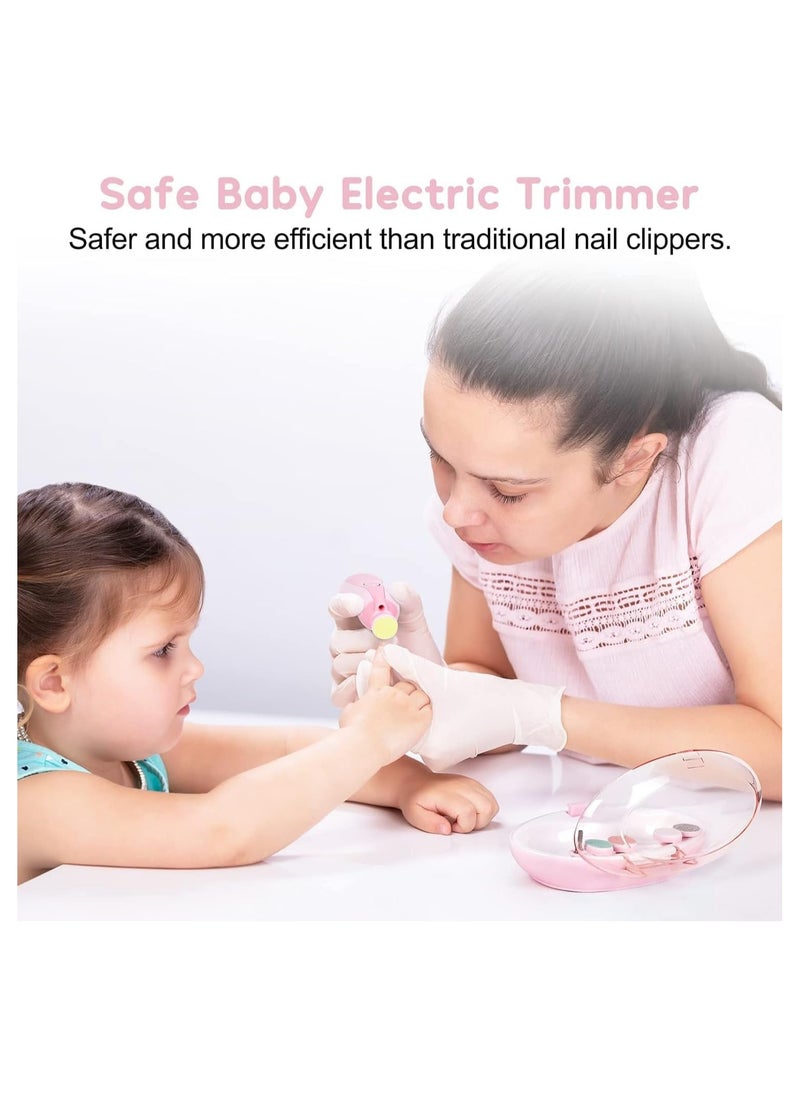 Baby Nail Trimmer Electric Safe Baby Nail Clippers, Manicure Set, Trim Polish Grooming kit for Newborn Toddler or Adults Toes Fingernails, Pink