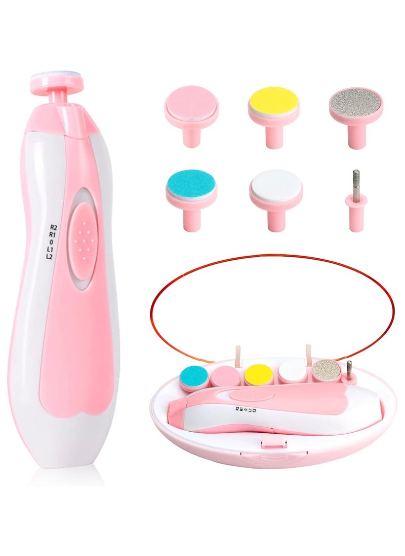 Baby Nail Trimmer Electric Safe Baby Nail Clippers, Manicure Set, Trim Polish Grooming kit for Newborn Toddler or Adults Toes Fingernails, Pink